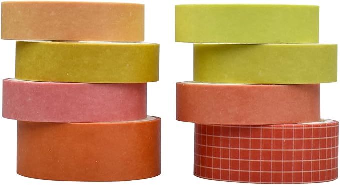 ZDOLAKIDS 8 Rolls Washi Tape Set Basic Solid Color Yellow Orange Adhesive Decoration Label for Scrapbooking Planner Journal Art Craft Album Diary Book Gift DIY Supplies