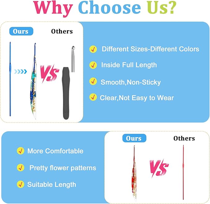 KOKNIT Ergonomic Crochet Hooks Set - 3 Sizes with Floral Resin Handles for Arthritis & Beginners, Comfort Grip for Hand Pain, Extended Soft Handle Design (Multicolor, 2-2.5-3mm)