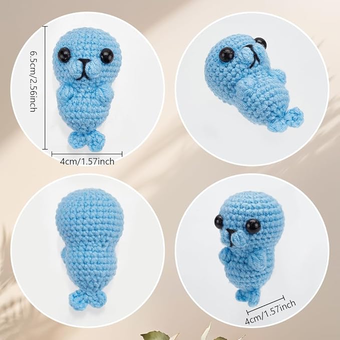 ACRNIGHEET Crochet Kit for Beginners Crochet Starter Kits Gift Makes 4 Seals Knitting Kit for Adult Amigurumi Craft Knitting Crochet Animals Kits Learn to Crochet with Step-by-Step Video Tutorials
