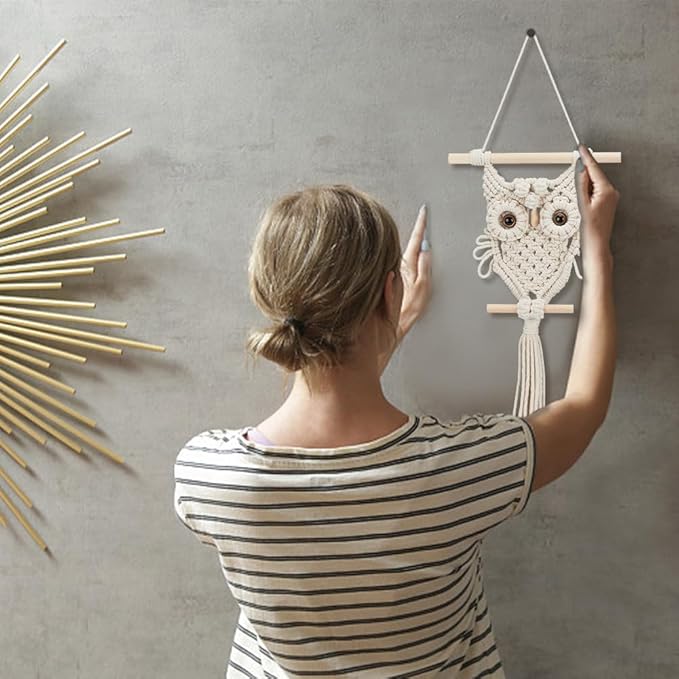 ORIGACH DIY Macrame Owl Wall Hanging Tapestry Kit Handmade Macrame Owl Kit Boho Hand Woven Macrame Wall Hanging Decor for Living Room Bedroom Office