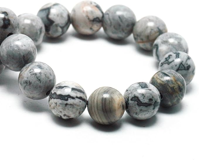 Natural Stone Beads Gemstone Beads for Jewelry Making - Crystal Beads for Bracelets, 10mm Jasper Beads Round Loose Beads(34-37pcs, 10mm, Map Stone)