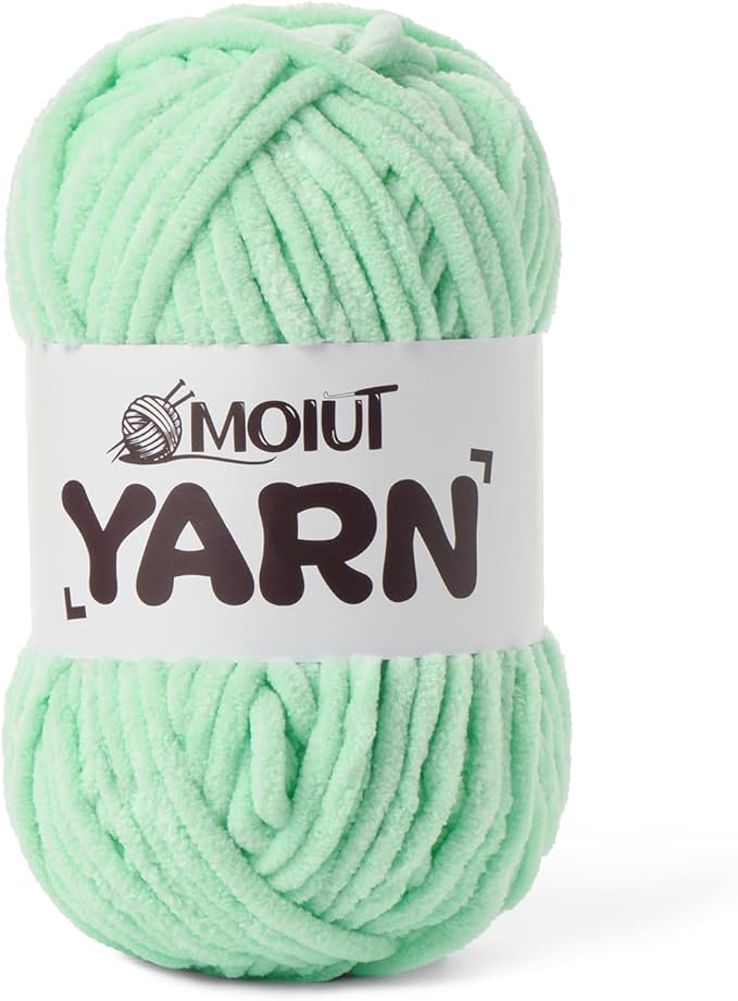 Fluffy Chenille Yarn for Crocheting, Chunky Velvet Yarns for Crochet Amigurumi, Baby Yarn for Crocheting Soft Blanket, 87.4yds /3.5 oz Bulky Yarns for Crafts/Hats/Shoes/Socks (Mint Green)