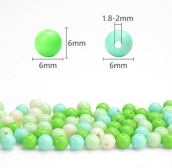 1000pcs 6mm mixed color acrylic round beads, assorted plastic gumball bubble gum beads with hole pastel loose beads bulk for jewelry diy making crafting supplies (green series)