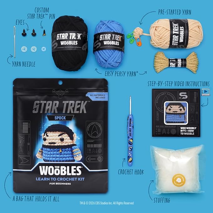 The Woobles Star Trek Crochet Kit for Beginners with Easy Peasy Yarn as seen on Shark Tank – Arts & Crafts Adult Knitting Kit with Step-by-Step Video Tutorials - Spock