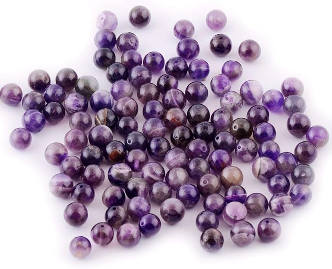 Natural Stone Beads 100pcs Round Genuine Real Stone Beading Loose Gemstones Hole Size 1mm DIY Smooth Bead for Bracelet Necklace Earrings Jewelry Making (Amethyst Purple, 6mm)