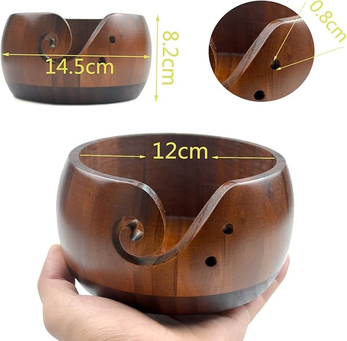 Wooden Handmade Knitting Bowls - Large Round Woven Wool Bowl for DIY Crocheting Home Decor & Needlework - 6 * 3.1 Inch