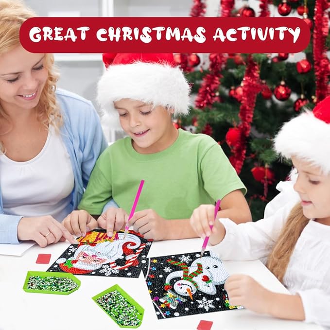 Labeol Diamond Art Kits for Kids Crafts for Girls Ages 6-8-10-12 Easy to DIY Creative Diamond Art Sticker Craft by Numbers Kits for Kids and Adult Beginners (4 Pack Christmas)