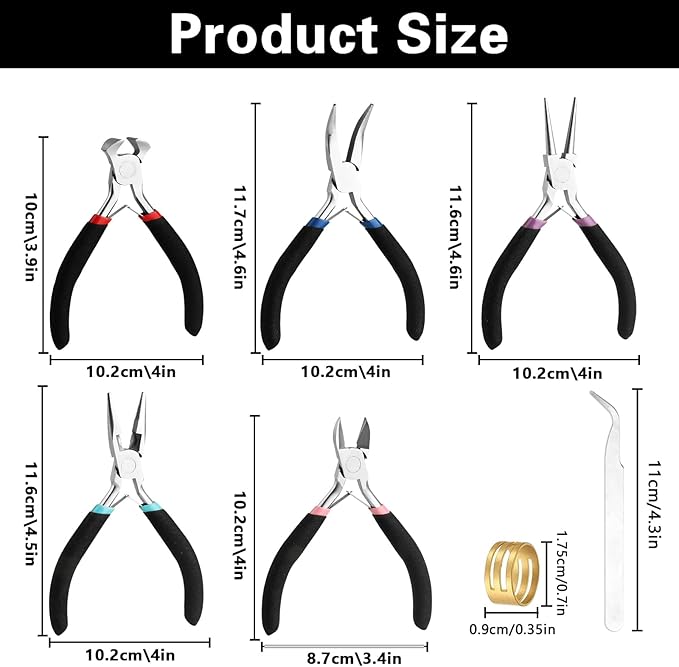 5 pcs jewelry making pliers tools with needle/chain nose pliers, wire cutters round nose, bent nose-matte handle,jewelry making supplies for adults
