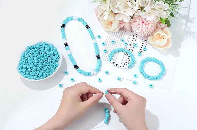1000Pcs Turquoise Pony Beads 6x9mm Perler Bulk Crafts Teal Beads for Keychain Bracelets, Kandi Bead Kit, Light Blue Pony Plastic Hair Bead for Braids Necklace Jewelry Making(Turquoise)