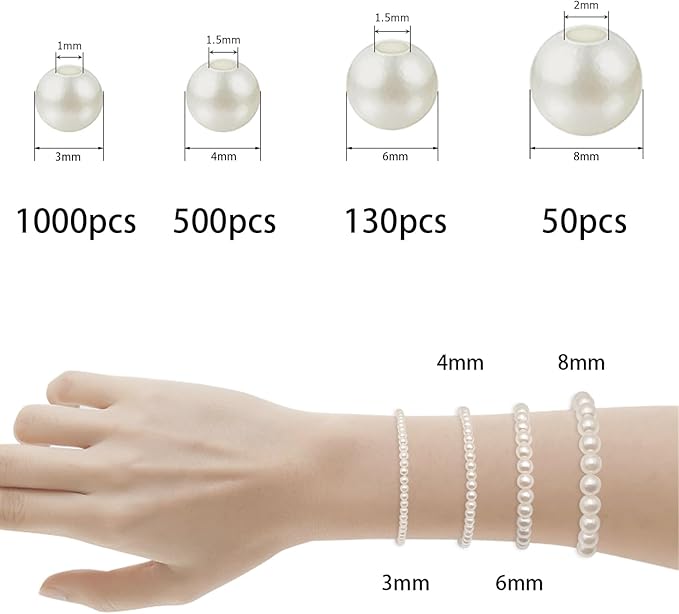 Round Spacer Beads 3/4/6/8mm 4 Size Smooth Ball Beads for Jewelry Making Metal Circle Bead for Bracelet Necklace Earring Making Supply (Pearl)
