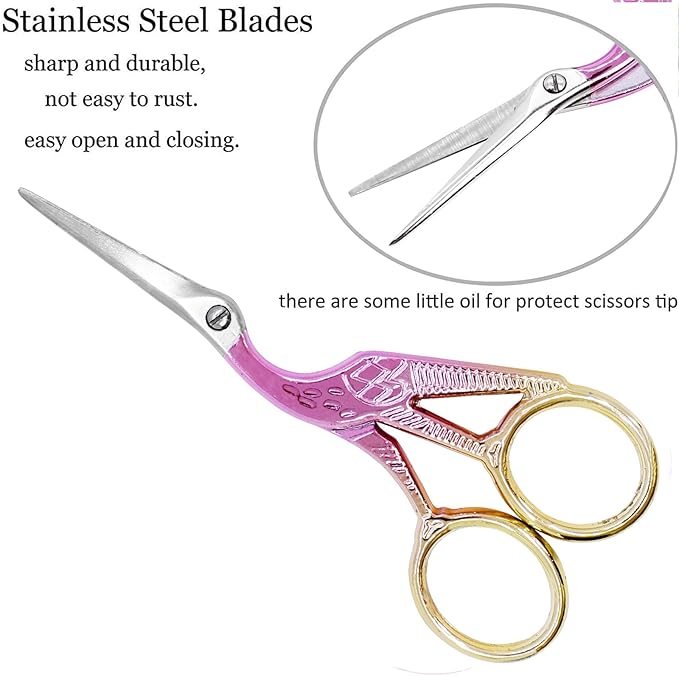 BIHRTC 4.5Inch Stork Stainless Steel Sharp Tip Scissors with Leather Safe Cover Sewing Dressmaker Scissors for Embroidery Craft Needle Work Art Work Handcraft Threading