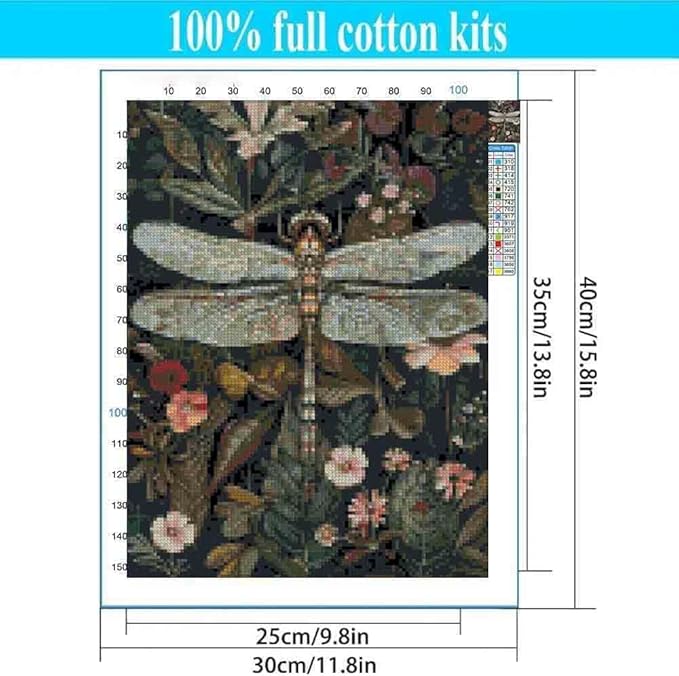 Dragonfly Stamped Cross Stitch Kits for Adults - Embroidery Kits for Beginners Adults,11 CT Patterns Dimensions Counted Cross Stitch Kits for Adults Arts Craft 12x16 inch