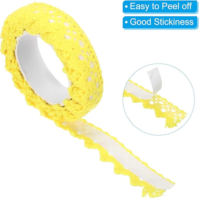 PATIKIL Lace Ribbon Self-Adhesive Lace Tape, 2 Rolls Cotton Masking Sticker for Detailing Accent Wall Decor Art, Yellow