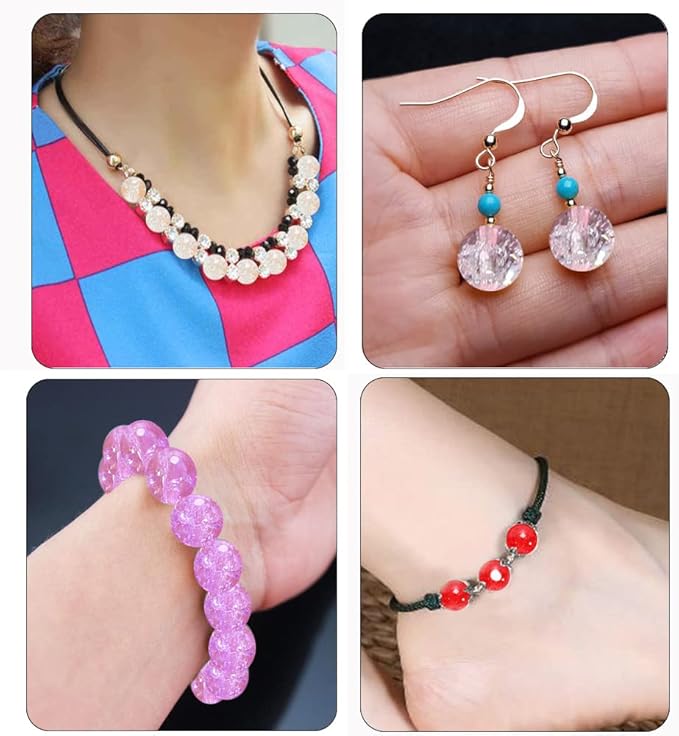 450pcs Maroon Crackle Glass Beads Handcrafted Round Lampwork Smooth Loose Beads for Bracelet & DIY Jewelry Making 8mm