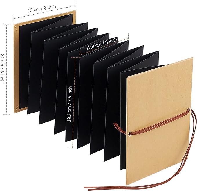 Scrapbook Album 6x8 Inch Small Photo Album with DIY Accessories Set, Stretchable Folding Kraft Paper Memory Book for Wedding Anniversary (Black)
