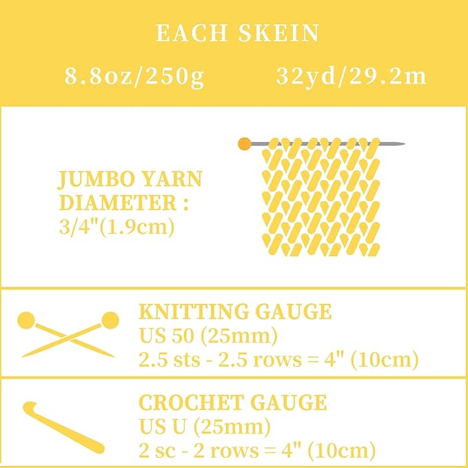 SUNTQ 8 Pack Jumbo Chunky Chenille Yarn for Crocheting, Bulky Thick Fluffy Yarn for Hand Knitting Blanket, Soft Plush Knitting Yarn for Scarf,Home Decor, Yellow(32 yds,8.8 oz Each Skein)