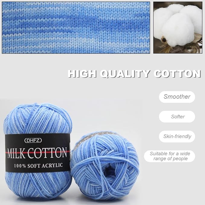 6 Rolls 50g Acrylic Skeins, Soft Yarn for Crocheting & Knitting, Assorted Starter Crochet Kit for Adults & Kids (Blue)