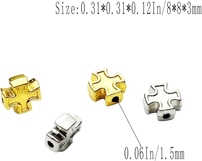100pcs 8mm Two-Color Cross Beads – Gold & Silver Zinc Catholic Religious Beads for Rosary, DIY Jewelry Making, Necklace, Bracelet, Craft Accessories