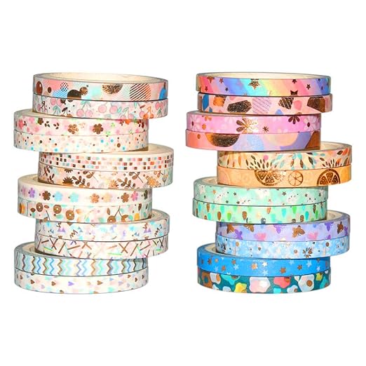YUBBAEX 24 Rolls Skinny Washi Tape Set Gold Foil Print Decorative Tapes for Arts, DIY Crafts, Bullet Journals, Planners, Scrapbooking, Wrapping (Basic 5mm)