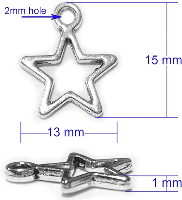 Heather's cf Celestial Beads Moon Charms Pendant Jewelry Making Earrings Necklace Bracelet Kit Findings Jump Rings Lobster Clasp Vintage Finish Plated Non Tarnish Look (Silver Star, 79-150Pcs)