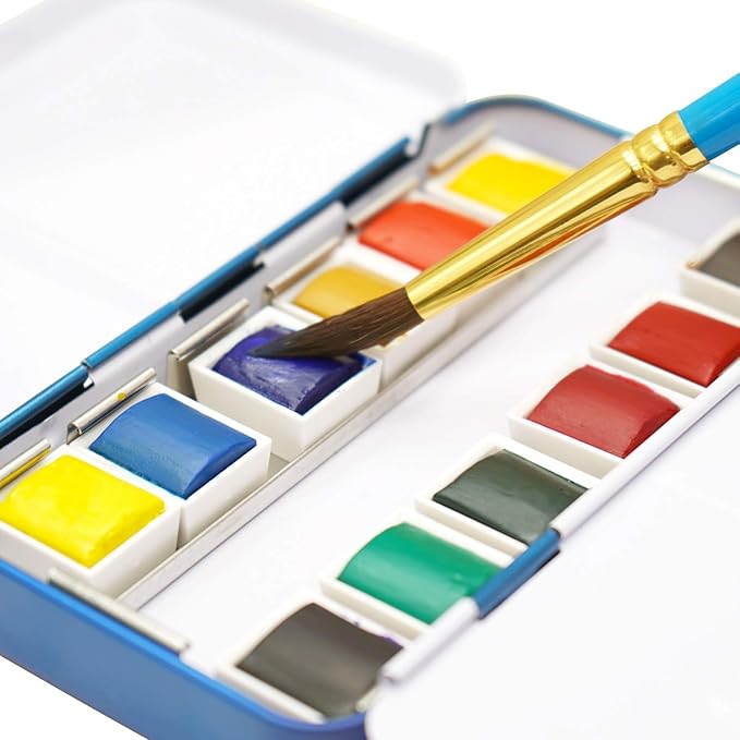 PHOENIX Artist Watercolor Paint Set - 12 Colors Half Pans Palette Quality Pigment Watercolor Travel Set Portable Tin Box for Adults, Professional Artists