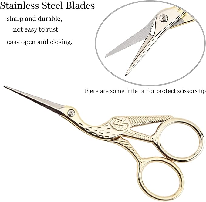 BIHRTC 4.5Inch Embroidery Scissors Sharp Tip Stainless Steel Little Scissors for Knitting Cross Stitch Cutting Embroidery Sewing Handcraft Craft Art Work DIY Tool Gold