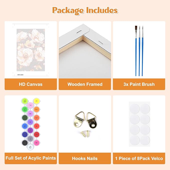 GHHKUD Flowers Paint by Numbers Kits with Frame for Adults Beginners, DIY Landscape Paint by Numbers for Kids, Painting Art on Canvas Gifts Home Wall Decor 20x30cm