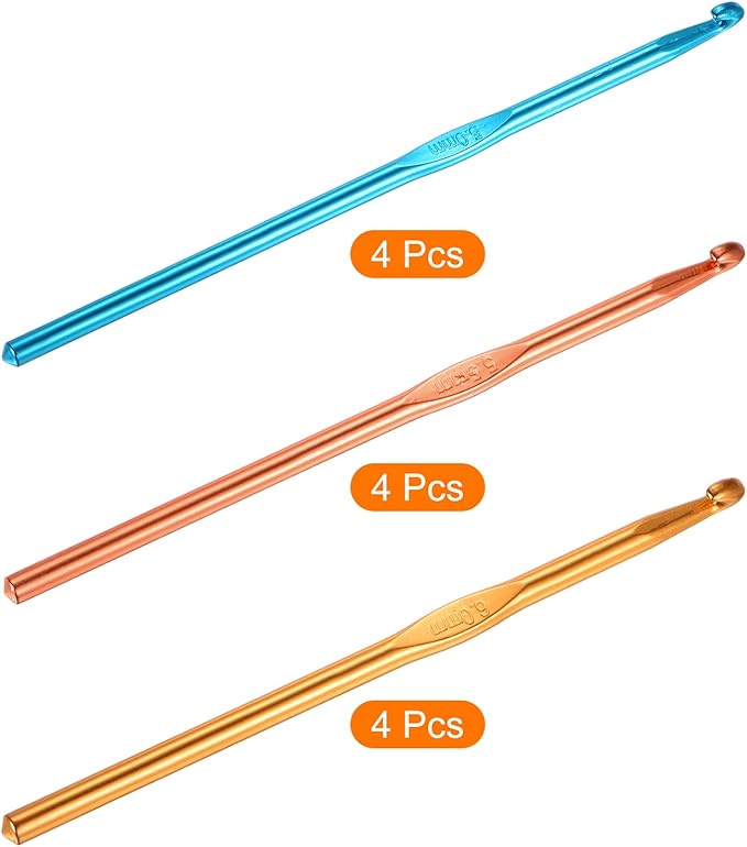uxcell 12Pcs Aluminum Crochet Hook 5mm 5.5mm 6mm US Size 8 9 10 Knitting Needles for DIY Craft Yarn Blue Orange Gold
