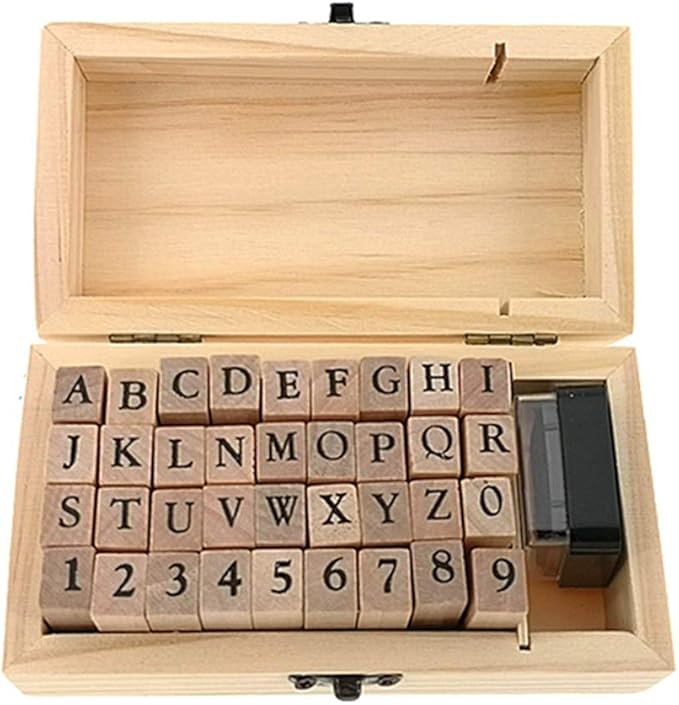 Alphabet Stamps Set,Vintage Wooden Rubber A-Z Letters and Numbers Diary Stamp Kit for Children DIY Scrapbooking Planner Card Making(36pcs)