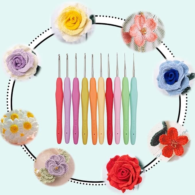yarniss 10 size small crochet hooks, ergonomic crochet hooks for thread 0.5mm~2.75mm
