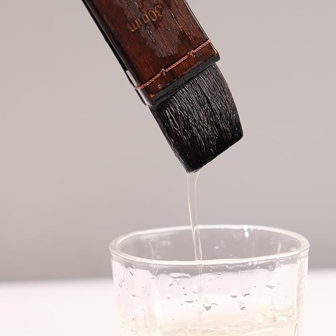 Hake Brushes Set of 4 (20,30,40,50) - Squirrel Blend Watercolor Brushes - Stained Birch Short Handle - Ideal for Washes (Yellow-Brown, Large Size (Clothes, Print Etc))