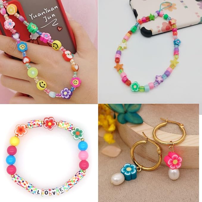 100 Pcs Flower Handmade Polymer Clay Beads, 10mm Polymer Clay Spacer Beads for Women Jewelry Making DIY Charms Bracelet Necklace Hair Clip Accessories Handmade Craft