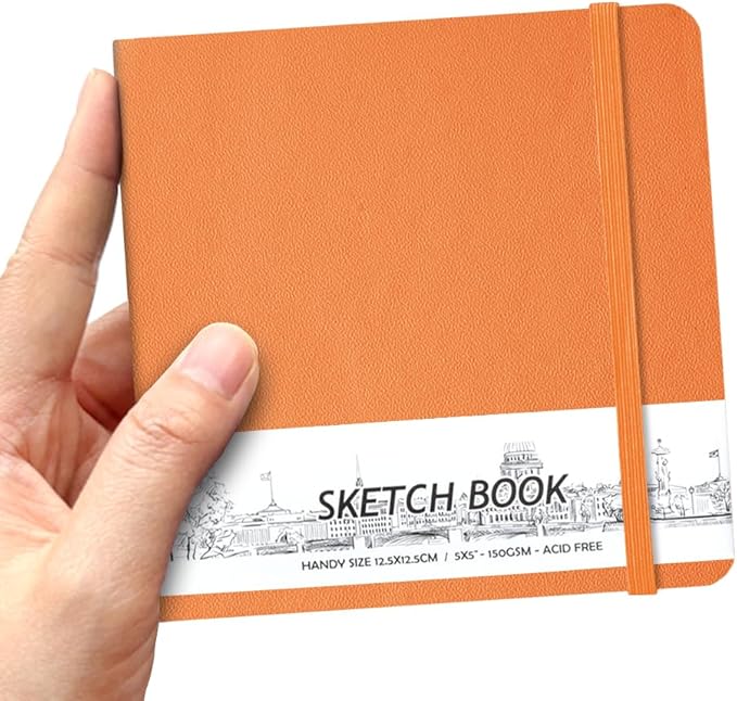 5" x 5" Hardcover Sketch Book,Small Mixed Media Sketch Pad,58 Sheets 150GSM Acid-Free Artist Drawing Paper,Travel Journal Blank Notebook for Adults Painting,Illustration,Art Supplies.Burnt Orange