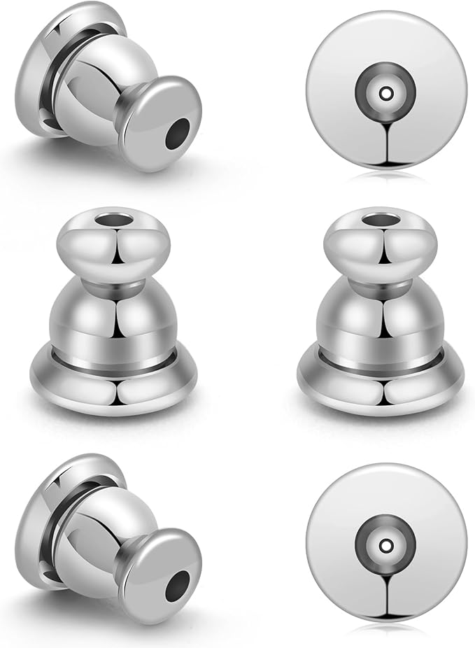 earring backs replacements,bullet earring backs for studs/droopy ears, secure locking backings for sensitive ears, hypoallergenic&comfortable (white gold 6 pcs)