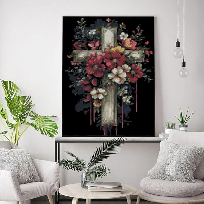 mybisymqq religious stamped cross stitch kits needlepoint counted cross stitch kits for beginners，full line diy cross stitch stitching kit for home decor cross stitch patterns 11.8x15.7 inches