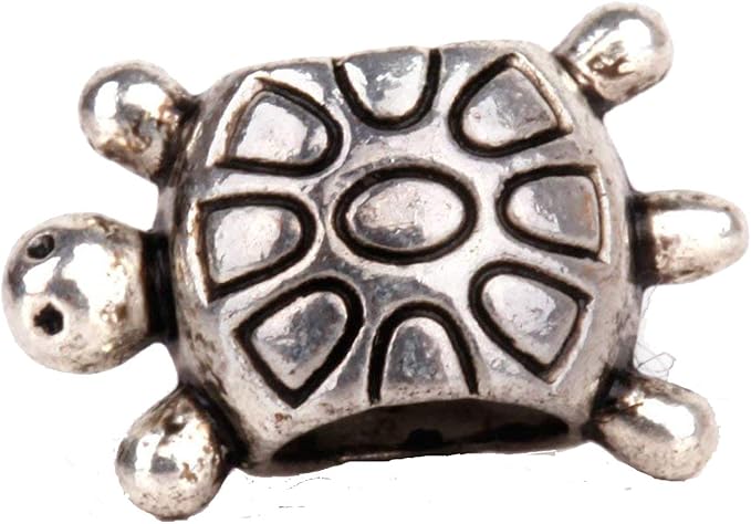 RUBYCA 50pcs Tibetan Silver Tone Spacer Beads Fit European Charms Bracelet Turtle Two Sides