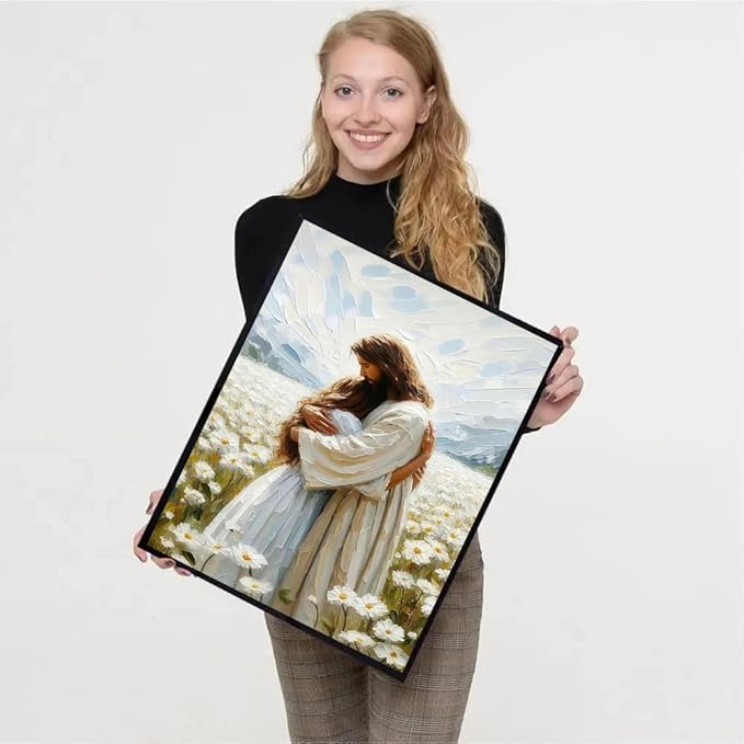 Jesus Hugging Woman Stamped Cross Stitch Kits for Adults - Christian Embroidery Kits for Beginners Adults,11 CT Patterns Dimensions Counted Cross Stitch Kits for Adults Arts Craft 12x16 inch