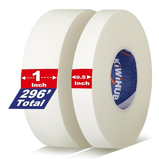 kiwihub 2 pack artist tape for watercolor paper, white art masking tape for drafting painting canvas framing - acid free 0.5" x 148 ft & 1" x 148 ft