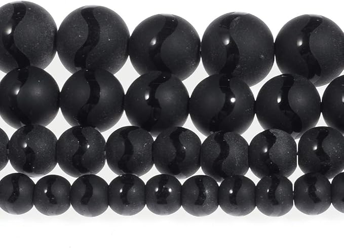 10mm Natural Agate W Line Gemstone Round Loose Beads Crystal Stone Bracelet Necklace Accessories Crafts for Jewelry Making DIY,1 Strand 15"