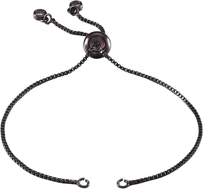 FASHEWELRY 20 Strands Adjustable Brass Bracelet Slider Extender Chains with Rhinestone Ends 4.72-4.96 Inch Gunmetal Plated for DIY Jewelry Making