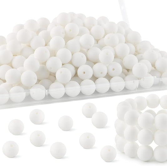 150Pcs 15mm Silicone Beads for Keychain Making Bracelet Necklace, Bulk Round Silicone Beads for Pens（White）