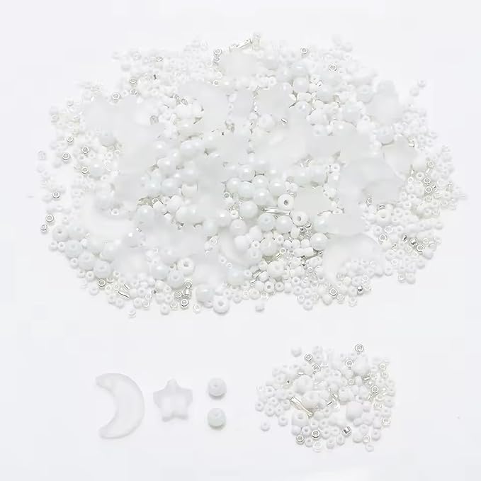 Mixed Star Moon Crystal Glass Beads Seedbeads Loose Round Pearl Beads for Jewelry Making Craft Bracelets Necklaces Earrings DIY Crafts Projects White Glass Spacer Bead Kits for Crafts