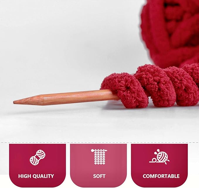 Wine Red Chunky Chenille Yarn for Crocheting Bulky Thick Fluffy Yarn for Knitting,Super Bulky Hand Blanket, Soft Plush Yarn Crochet Carpet/Scarf/Cushion/ 8 Jumbo Pack(63.76oz/197.68yd