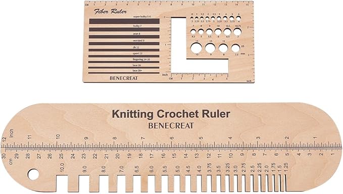BENECREAT 2Pcs Wooden Sock Knitting Needle Gauge, Oval Rectangle Yarn Wrap Guide Board Wood Spinning Control Card Knitting Tool for Spinners Yarn Measuring Tools Crochet Accessories