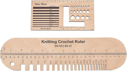 BENECREAT 2Pcs Wooden Sock Knitting Needle Gauge, Oval Rectangle Yarn Wrap Guide Board Wood Spinning Control Card Knitting Tool for Spinners Yarn Measuring Tools Crochet Accessories