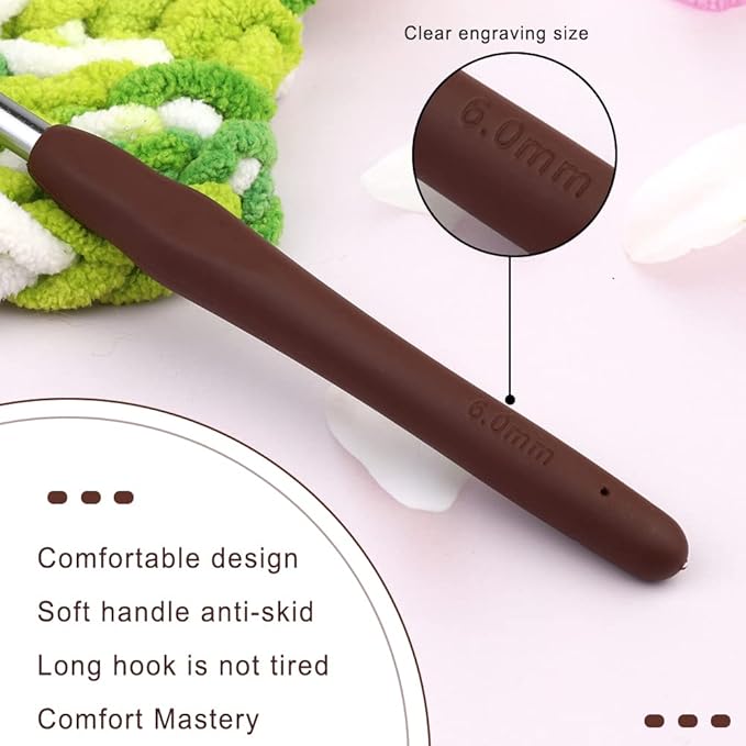 kgxulr 6 mm Crochet Hook, Aluminum Soft Grip Rubber Handle Needles, Ergonomic Knitting Needles for Handmade DIY Knitting Crochet