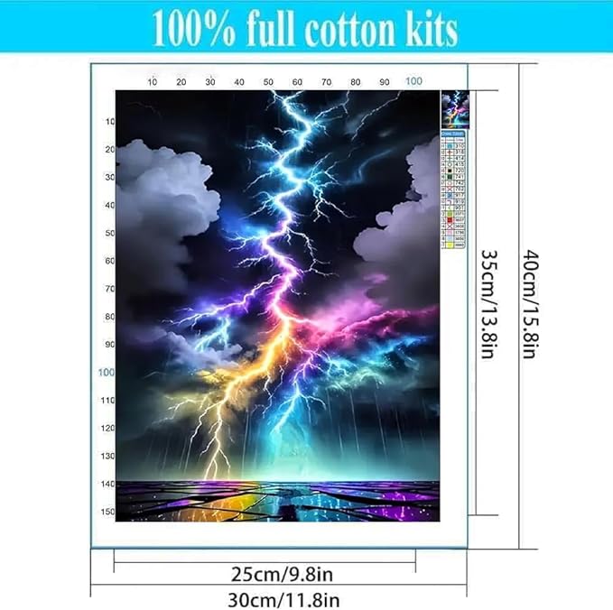 Colorful Lightning Stamped Cross Stitch Kits for Beginners Adults, Dimensions Needlepoint Art Crafts,Counted Cross Stitch Kits Embroidery Kits for Beginners Adults for Home Decor 11.8X15.7inch