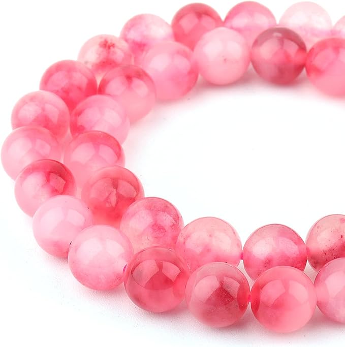 Jade Stone Beads for Jewelry Making - 8mm Gemstone Round Beads for Bracelets(45-47pcs, Magenta Cloudy Jade)
