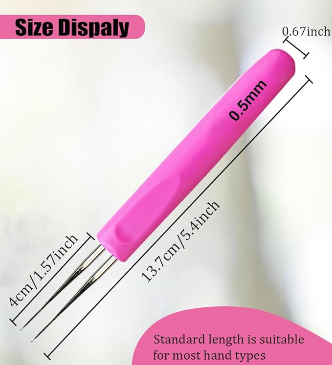 Weabetfu Dreadlocks Crochet Hooks with Ergonomic Handle,Dreadlock Needle Tool for Craft,Dreadlock Crochet Hook for Hair 0.5mm 2 Hook