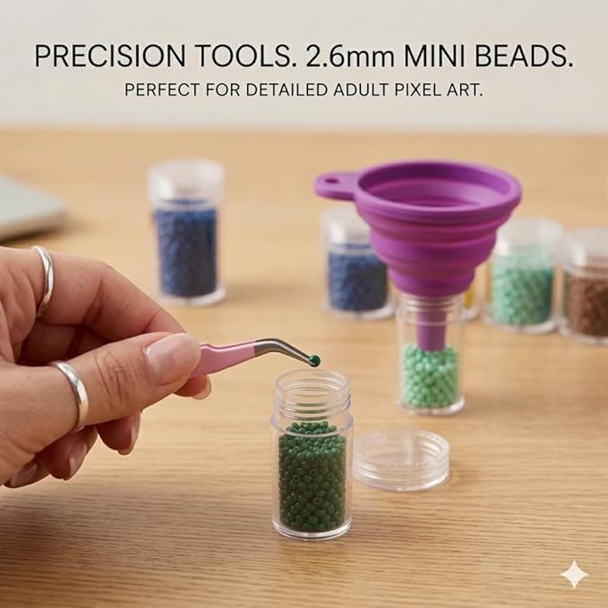 Premium 2.6mm Fuse Beads Craft Kit - 30 Colors Mini Melty Beads for Detailed Pixel Art, Stress Relief Hobby Project for Adults, DIY Pattern Decorations & Ornaments-Blue